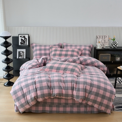 91家纺网 家纺一手货源 找家纺 （总）三沁家居 2025新款格子色织全棉水洗棉四件套直播爆款量大价优