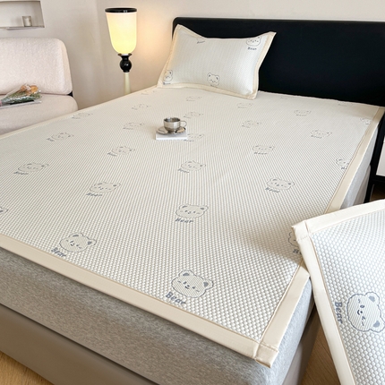 91家纺网 家纺一手货源 找家纺 （总）摩妮卡 2025新款PE中分子凉感提花冰豆豆凉席三件套床笠三件套