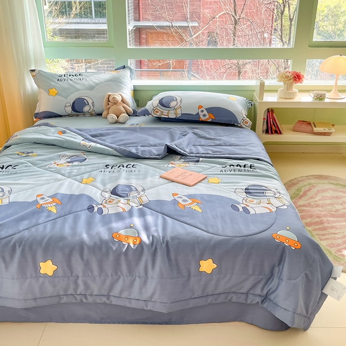 91家纺网 家纺一手货源 找家纺 菲梵家纺 2025春夏新品A类全棉喷气印花夏被 被子被芯 太空漫步