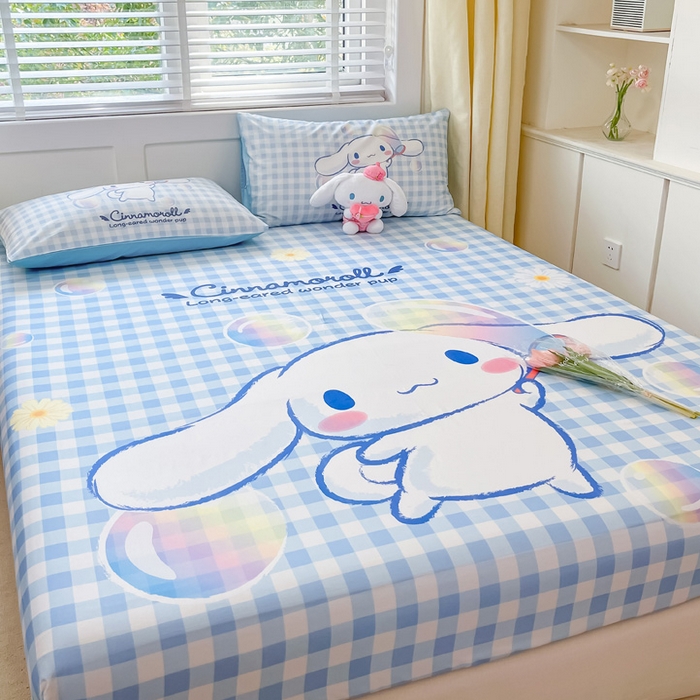 91家纺网 家纺一手货源 找家纺 金爱家 2024新款全棉三丽鸥正版大版单品床笠 泡泡玉桂狗