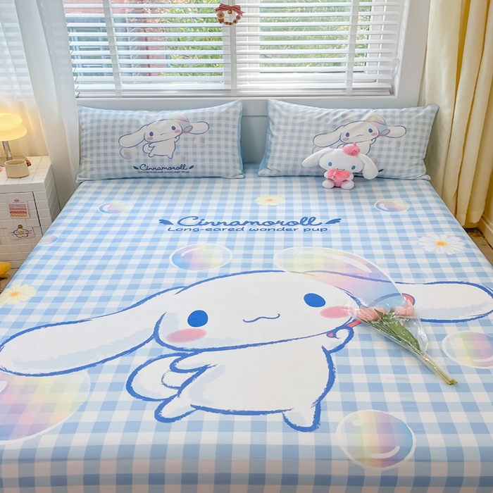 91家纺网 家纺一手货源 找家纺 金爱家 2024新款全棉三丽鸥正版大版单品床笠 泡泡玉桂狗