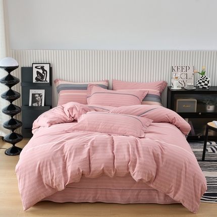 91家纺网 家纺一手货源 找家纺 （总）三沁家居 2025新款格子色织全棉水洗棉四件套直播爆款量大价优