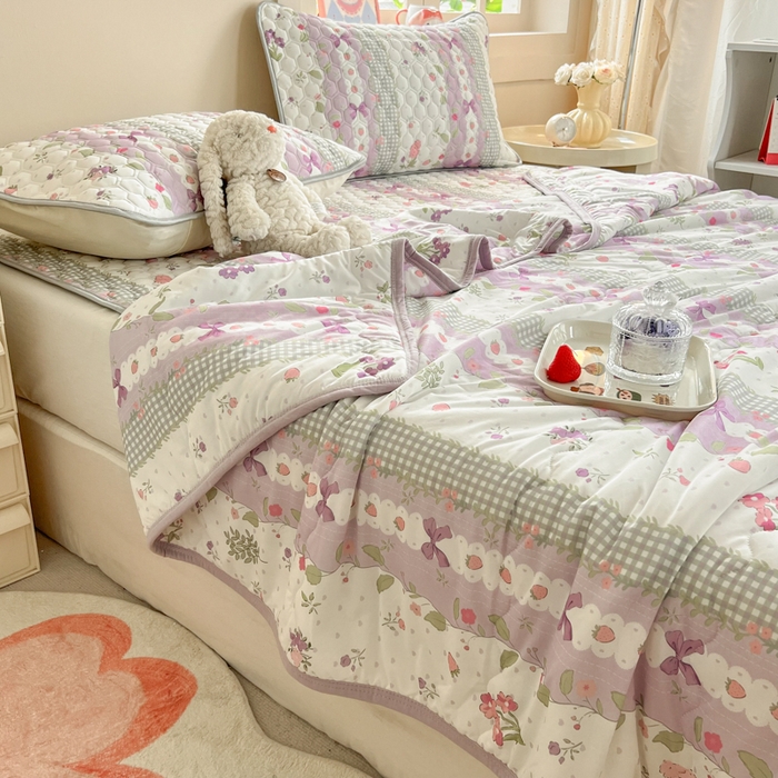 91家纺网 家纺一手货源 找家纺 简宜家居（朝初家纺） 2025新款凉感丝夏被席四件套紫藤花花