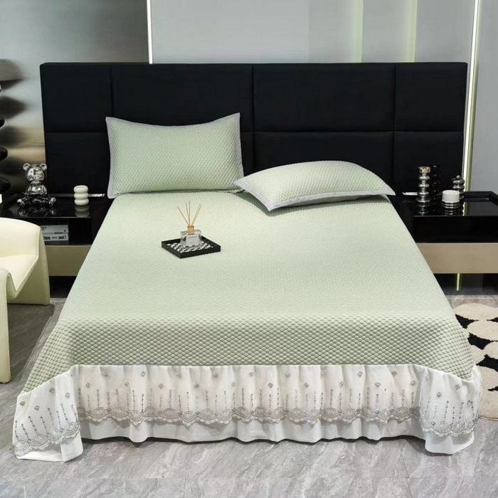 91家纺网 家纺一手货源 找家纺 青雅席业 2025新款舒适亲肤凉感冰豆豆网纱花边凉席 绿色