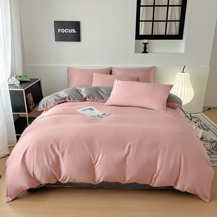 91家纺网 家纺一手货源 找家纺 （总）百寐家纺 2024新款水洗真丝纯色双拼轻奢四件套