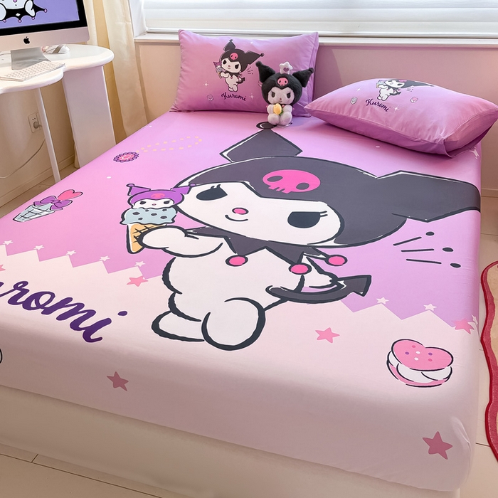 91家纺网 家纺一手货源 找家纺 金爱家 2024新款全棉三丽鸥正版大版单品床笠 冰淇淋库洛米