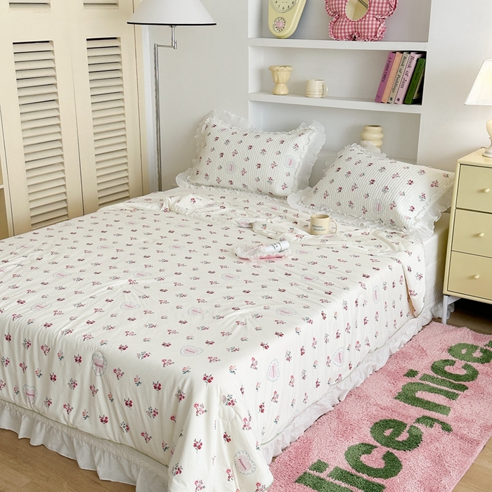 91家纺网 家纺一手货源 找家纺 昔可家纺 2024新款凉感冰皮床盖和同款夏被 玫瑰花园