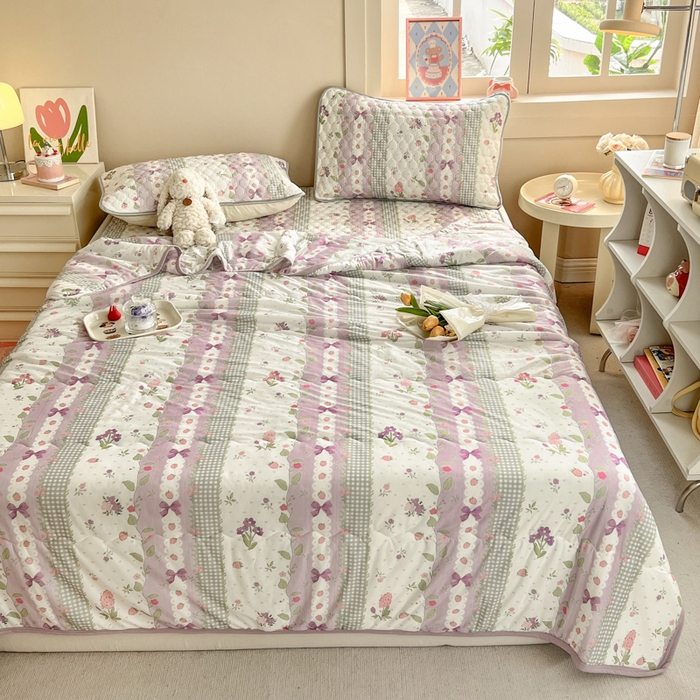 91家纺网 家纺一手货源 找家纺 简宜家居（朝初家纺） 2025新款凉感丝夏被席四件套紫藤花花