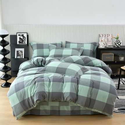 91家纺网 家纺一手货源 找家纺 （总）三沁家居 2025新款格子色织全棉水洗棉四件套直播爆款量大价优