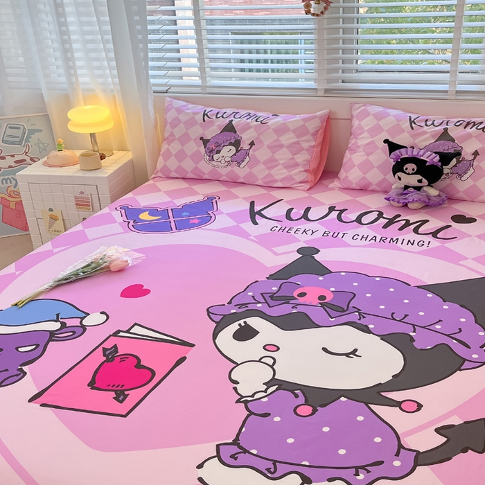 91家纺网 家纺一手货源 找家纺 金爱家 2024新款全棉三丽鸥正版大版单品床笠 晚安库洛米