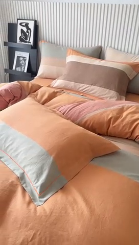 91家纺网 家纺一手货源 找家纺 三沁家居 2024新款格子色织全棉水洗棉四件套 宽边 芭提雅