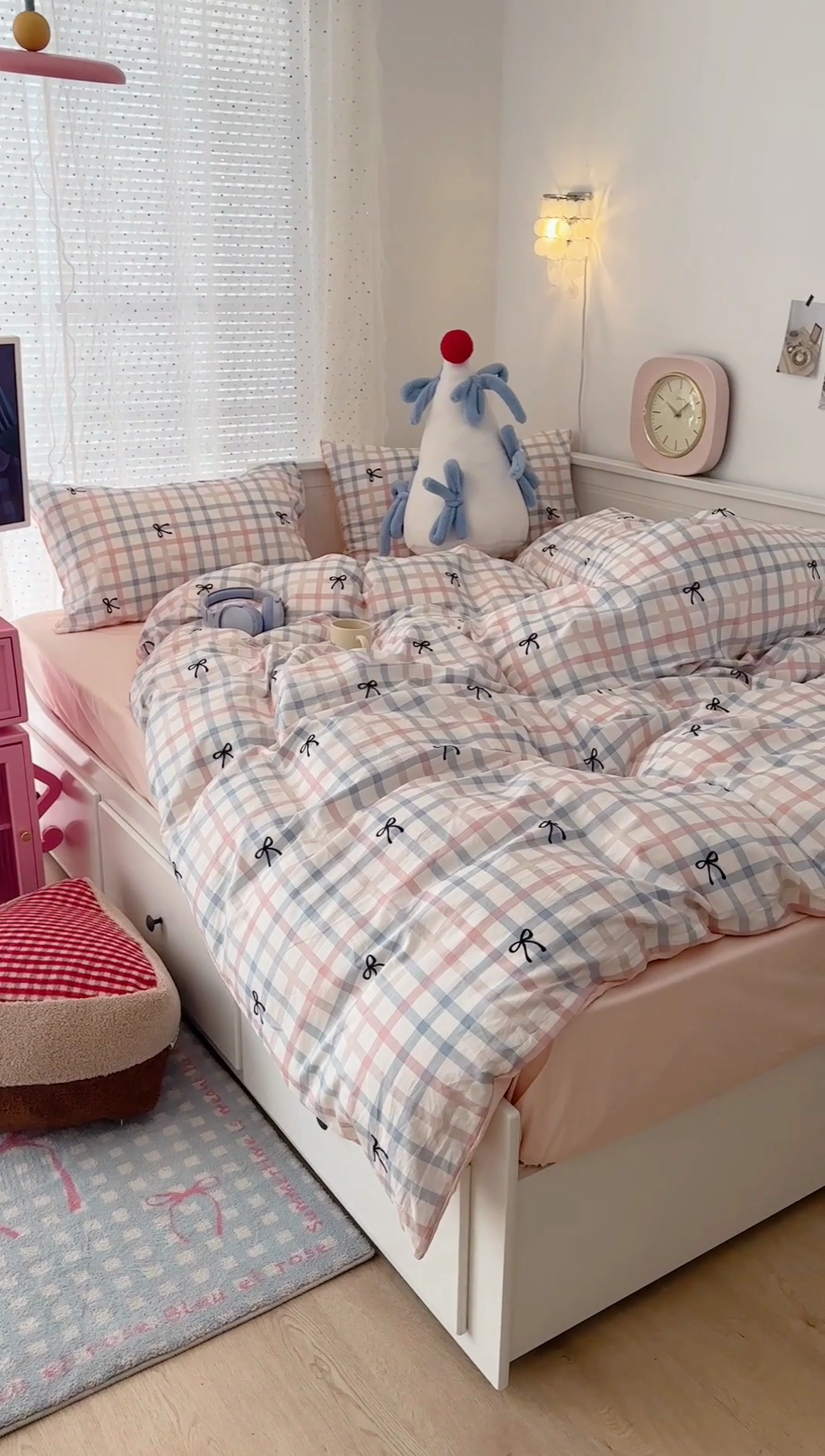 91家纺网 家纺一手货源 找家纺 （总）昔可家纺 2024新款全棉条纹格子四件套--蝴蝶结系列