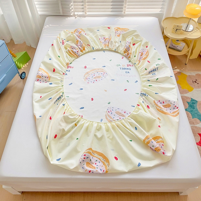 91家纺网 家纺一手货源 找家纺 楠沐家纺 2025新款亲肤印花芦荟棉水洗棉床笠系列 甜甜圈