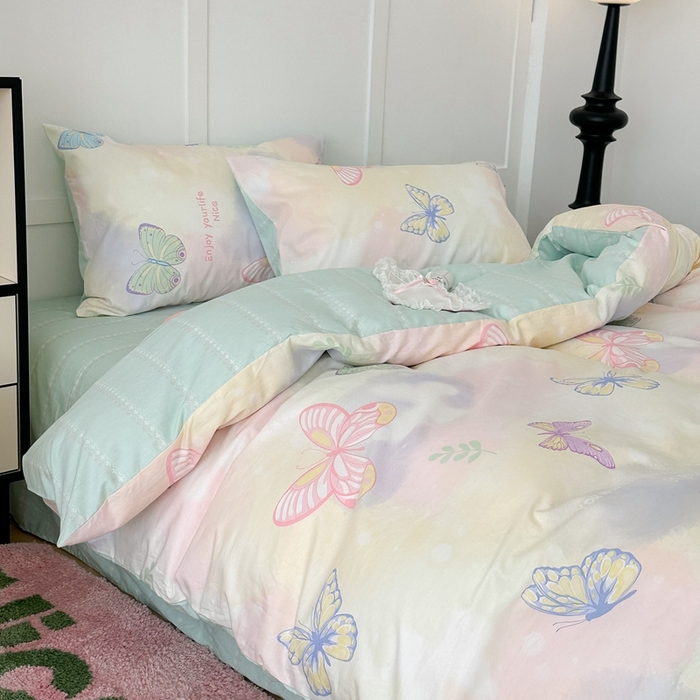 91家纺网 家纺一手货源 找家纺 昔可家纺 2024新款亲肤舒适晕染四件套--蝴蝶系列 晕染梦幻蝴蝶