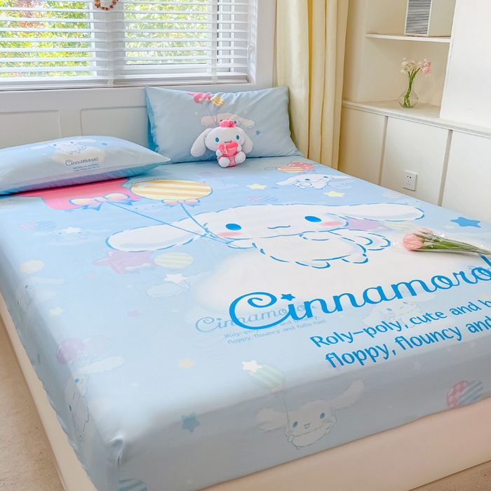 91家纺网 家纺一手货源 找家纺 金爱家 2024新款全棉三丽鸥正版大版单品床笠 气球玉桂狗