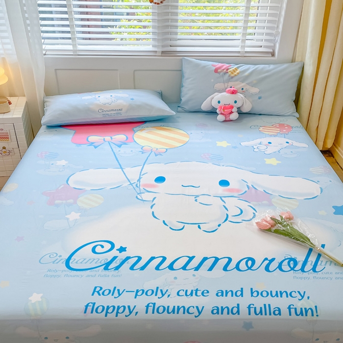 91家纺网 家纺一手货源 找家纺 金爱家 2024新款全棉三丽鸥正版大版单品床笠 气球玉桂狗