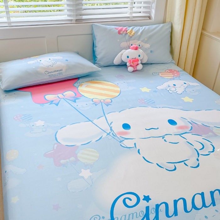 91家纺网 家纺一手货源 找家纺 金爱家 2024新款全棉三丽鸥正版大版单品床笠 气球玉桂狗