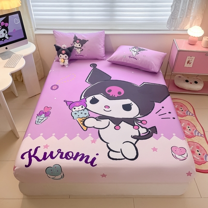 91家纺网 家纺一手货源 找家纺 金爱家 2024新款全棉三丽鸥正版大版单品床笠 冰淇淋库洛米