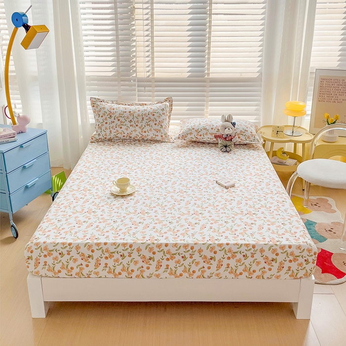 91家纺网 家纺一手货源 找家纺 楠沐家纺 2025新款亲肤印花芦荟棉水洗棉床笠系列 花千朵