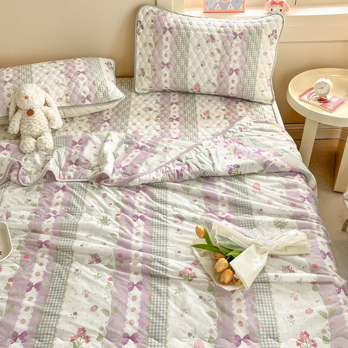 91家纺网 家纺一手货源 找家纺 简宜家居（朝初家纺） 2025新款凉感丝夏被席四件套紫藤花花