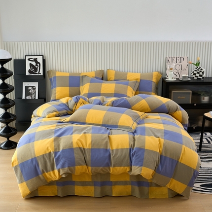 91家纺网 家纺一手货源 找家纺 （总）三沁家居 2025新款格子色织全棉水洗棉四件套直播爆款量大价优