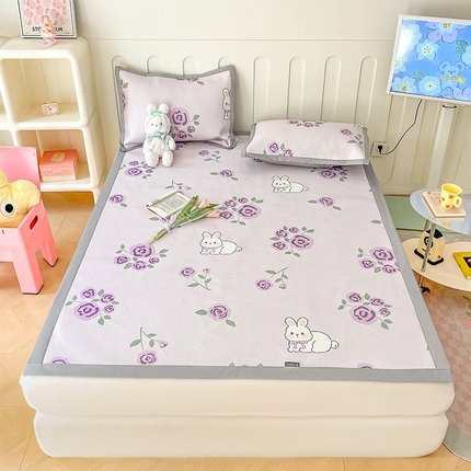 安哆啦家纺 2024新款A类冰藤印花凉席 紫花兔-凉席款