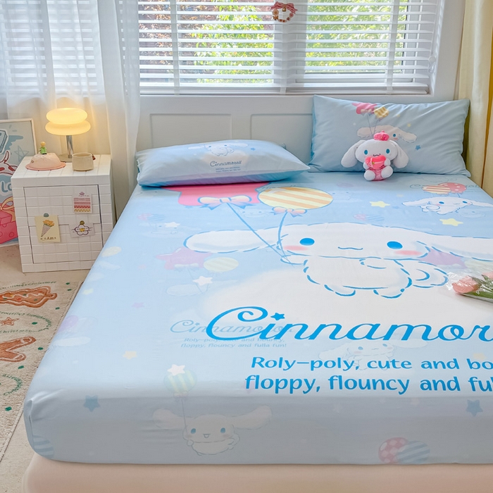 91家纺网 家纺一手货源 找家纺 金爱家 2024新款全棉三丽鸥正版大版单品床笠 气球玉桂狗