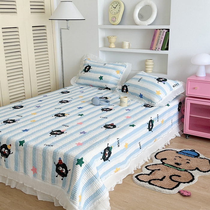 91家纺网 家纺一手货源 找家纺 昔可家纺 2024新款凉感冰皮床盖和同款夏被 星星煤球