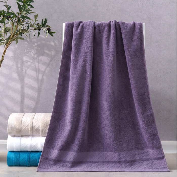 91家纺网 家纺一手货源 找家纺 朴尔2024新款全棉32股小棱形系列毛巾浴巾 70*140浴巾深紫色