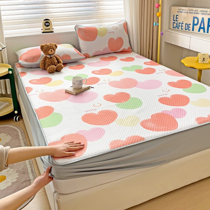 91家纺网 家纺一手货源 找家纺 大柏树 2025新款A类印花豆豆凉席 床笠款 心相印