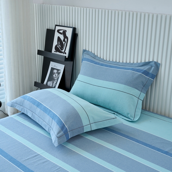 91家纺网 家纺一手货源 找家纺 三沁家居 2024新款格子色织全棉水洗棉四件套 宽边 曼达拉灰