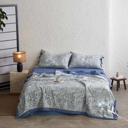 91家纺网 家纺一手货源 找家纺 （总）安莱生活 2024新款高端双层纱栀子花色织大提花夏被及夏被四件套