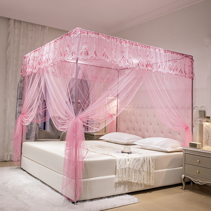 91家纺网 家纺一手货源 找家纺 千逸虹 2024年新款宫廷款落地蚊帐 粉色