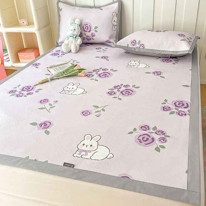 91家纺网 家纺一手货源 找家纺 安哆啦家纺 安哆啦家纺 2024新款A类冰藤印花凉席 紫花兔-凉席款