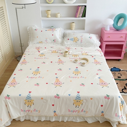 昔可家纺 2024新款凉感冰皮床盖和同款夏被 樱桃曲奇