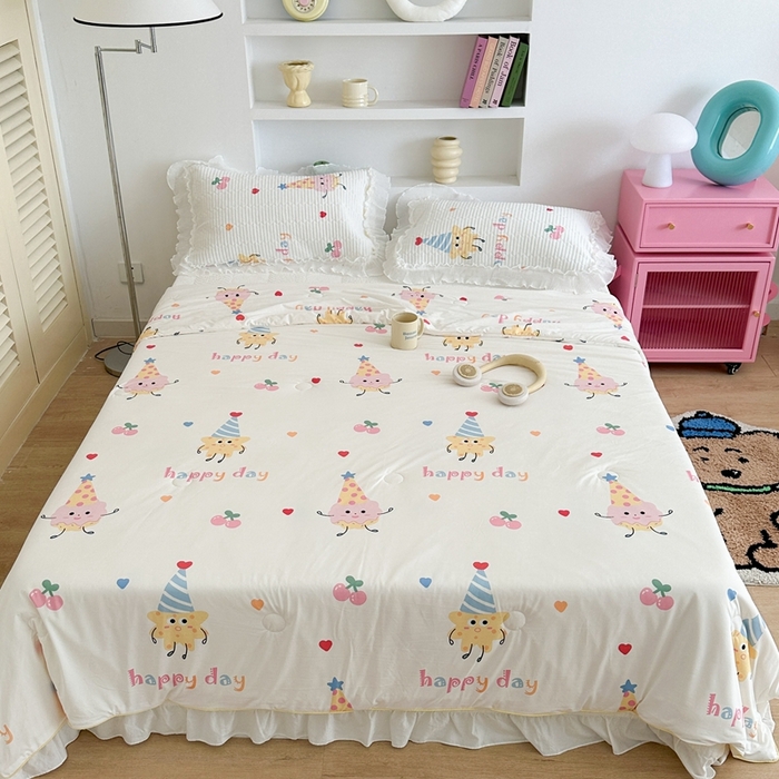 91家纺网 家纺一手货源 找家纺 昔可家纺 2024新款凉感冰皮床盖和同款夏被 樱桃曲奇