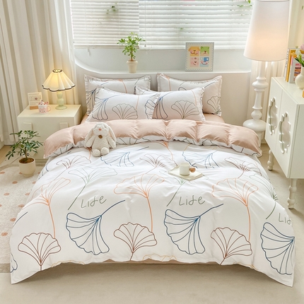 91家纺网 家纺一手货源 找家纺 漫仙阁家纺 2024新款芦荟棉四件套 银杏叶-白