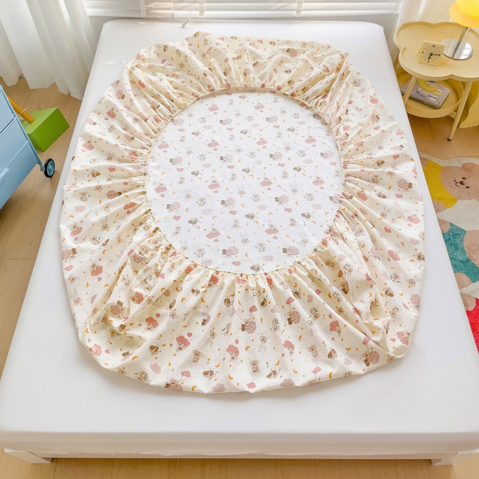 91家纺网 家纺一手货源 找家纺 楠沐家纺 2025新款亲肤印花芦荟棉水洗棉床笠系列 彩虹猴