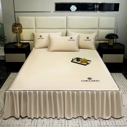 91家纺网 家纺一手货源 找家纺 （总）极梦家纺（支持定制） 2025夏季新款纯色绣花水洗真丝单床裙三件套可提供买家秀