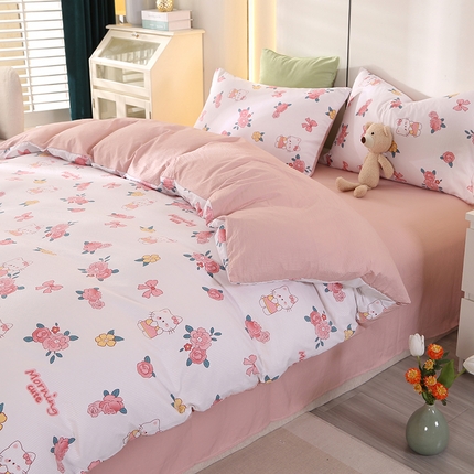 91家纺网 家纺一手货源 找家纺 金牛枕芯 2024新款亲肤舒适提花泡泡棉四件套 hello甜心