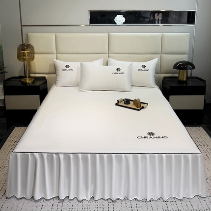 91家纺网 家纺一手货源 找家纺 （总）极梦家纺（支持定制） 2025夏季新款纯色绣花水洗真丝单床裙三件套可提供买家秀