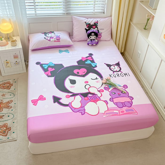 91家纺网 家纺一手货源 找家纺 金爱家 2024新款全棉三丽鸥正版大版单品床笠 朗读库洛米