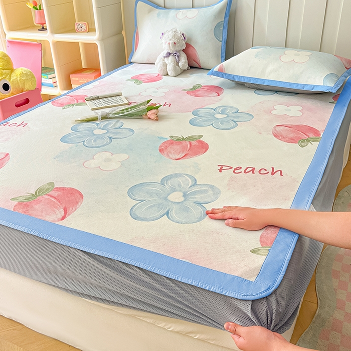 91家纺网 家纺一手货源 找家纺 安哆啦家纺 安哆啦家纺 2024新款A类冰藤印花凉席 水蜜桃-床笠款