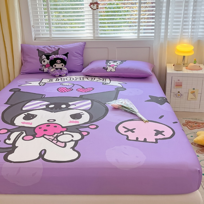 91家纺网 家纺一手货源 找家纺 金爱家 2024新款全棉三丽鸥正版大版单品床笠 贪吃库洛米