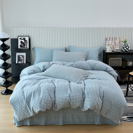 91家纺网 家纺一手货源 找家纺 （总）三沁家居 2025新款格子色织全棉水洗棉四件套直播爆款量大价优