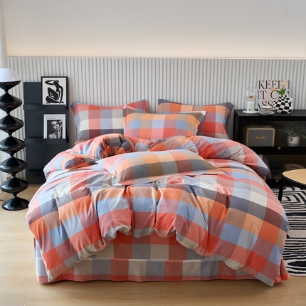 91家纺网 家纺一手货源 找家纺 （总）三沁家居 2025新款格子色织全棉水洗棉四件套直播爆款量大价优