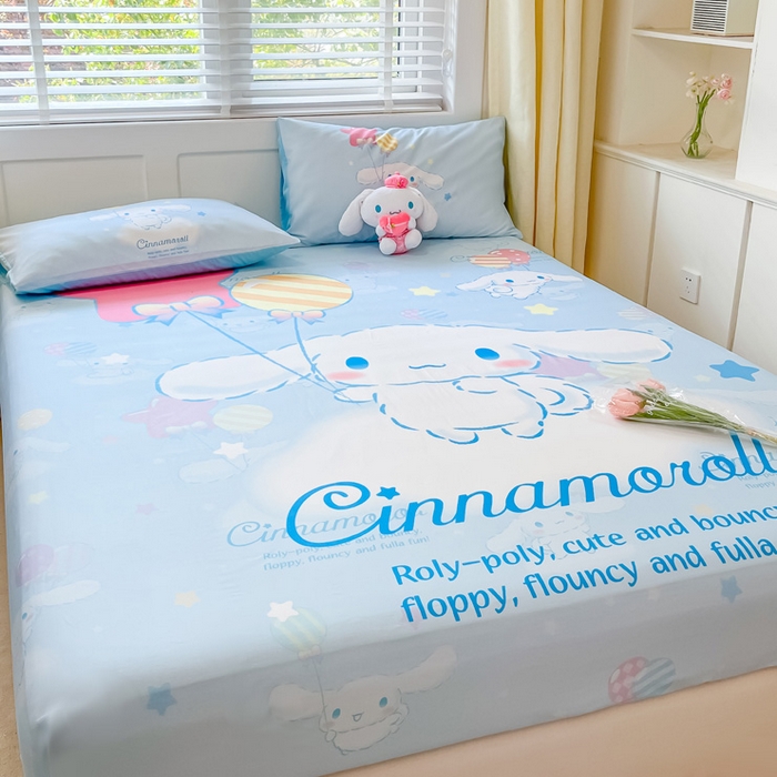 91家纺网 家纺一手货源 找家纺 金爱家 2024新款全棉三丽鸥正版大版单品床笠 气球玉桂狗