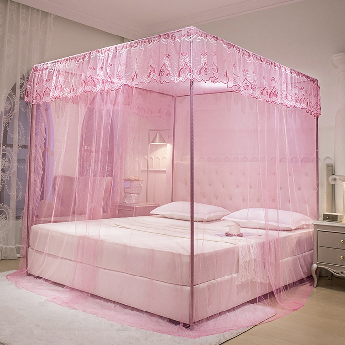 91家纺网 家纺一手货源 找家纺 千逸虹 2024年新款宫廷款落地蚊帐 粉色