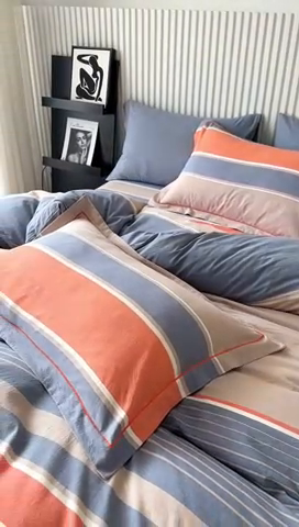 91家纺网 家纺一手货源 找家纺 三沁家居 2024新款格子色织全棉水洗棉四件套 宽边 妮可