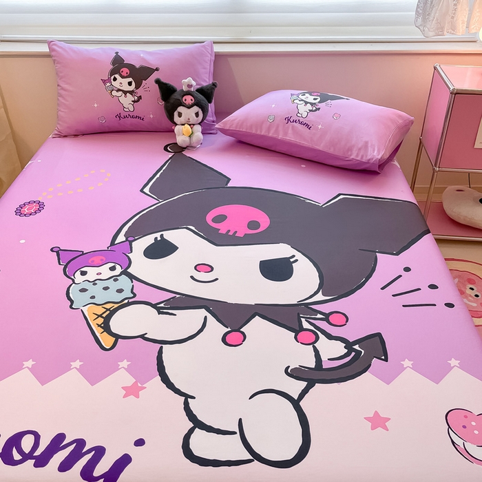 91家纺网 家纺一手货源 找家纺 金爱家 2024新款全棉三丽鸥正版大版单品床笠 冰淇淋库洛米